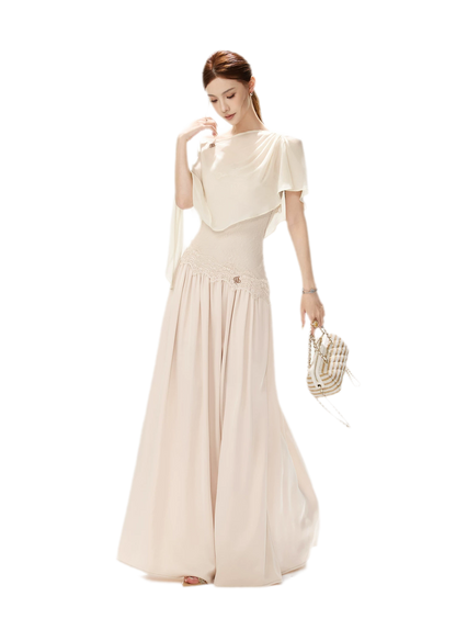 Lace Backless Satin Dress