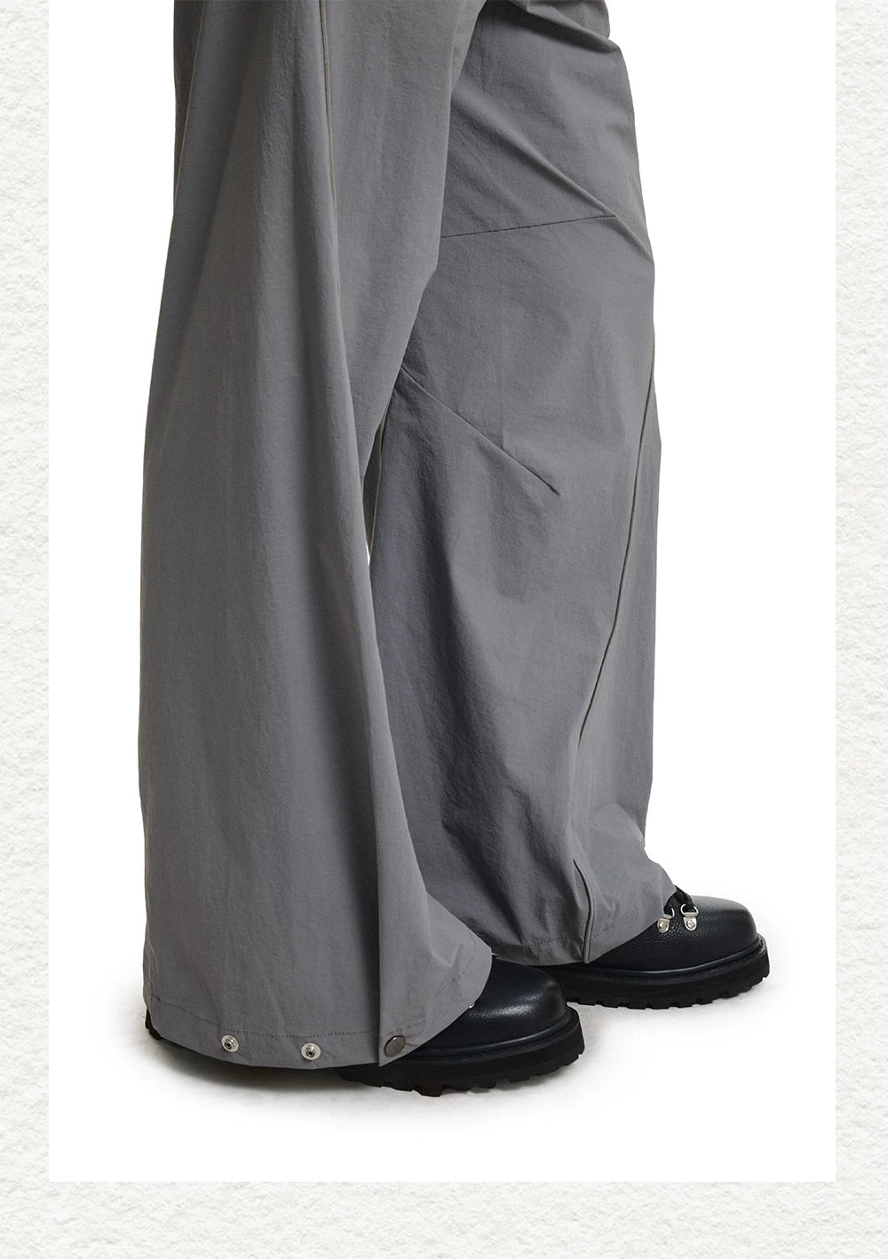 Shiny Panel Wide-Leg Nylon Pants