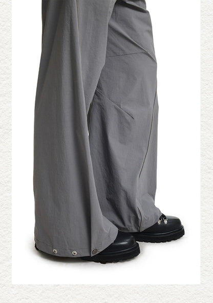 Shiny Panel Wide-Leg Nylon Pants