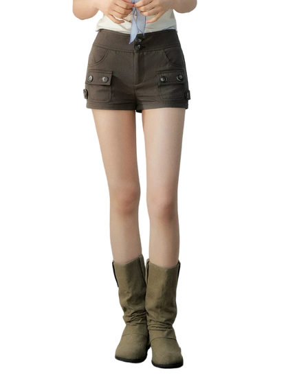 Vintage Brown Multi-Pocket Slim Shorts
