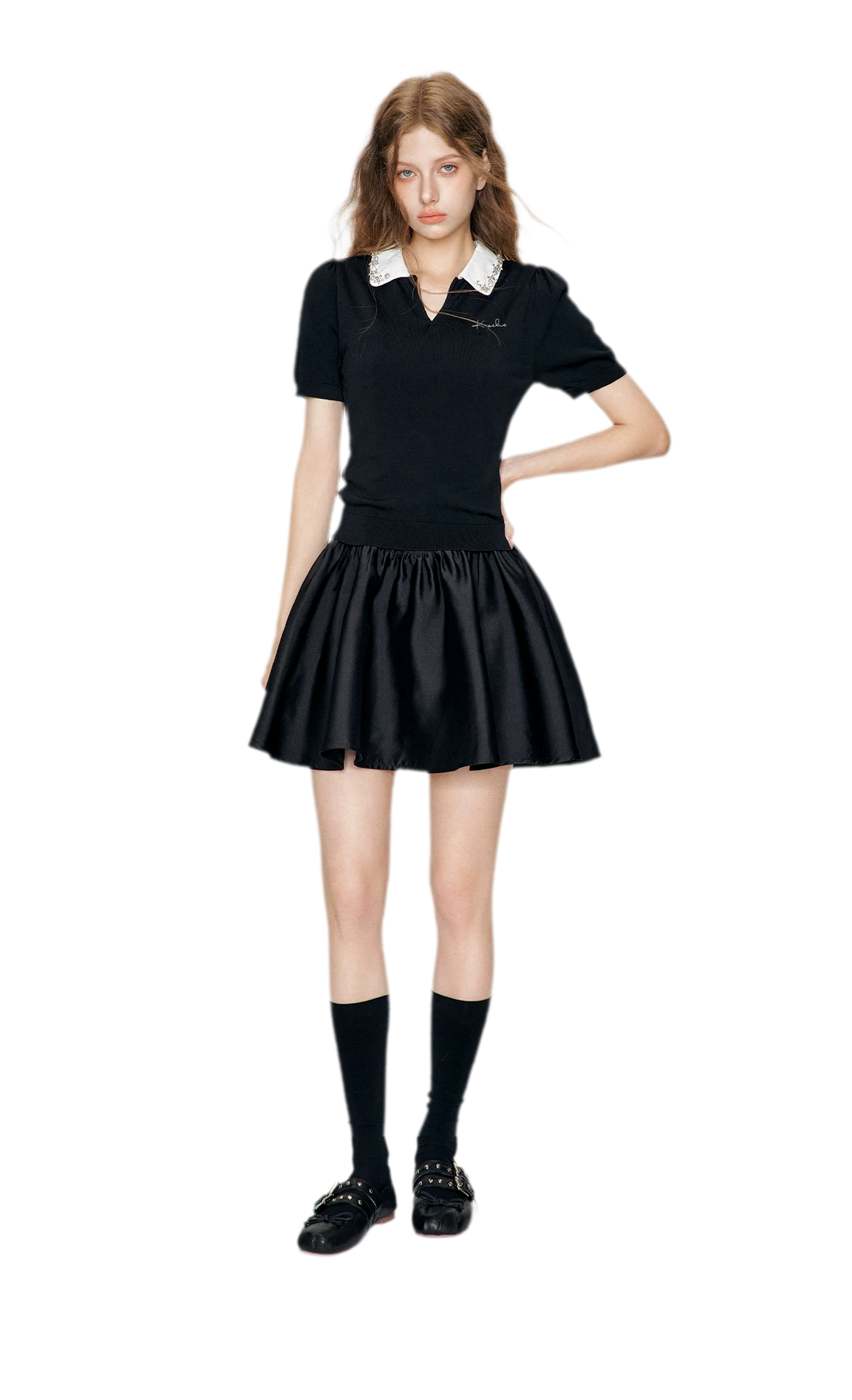 Beaded Collar Knit Tee