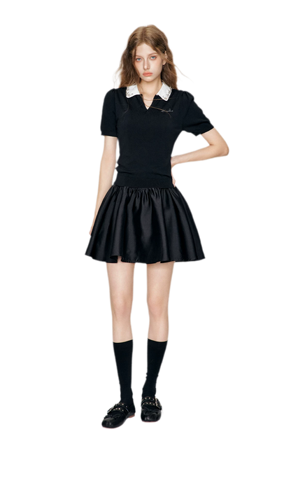 Beaded Collar Knit Tee