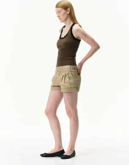Pleated Twill Shorts