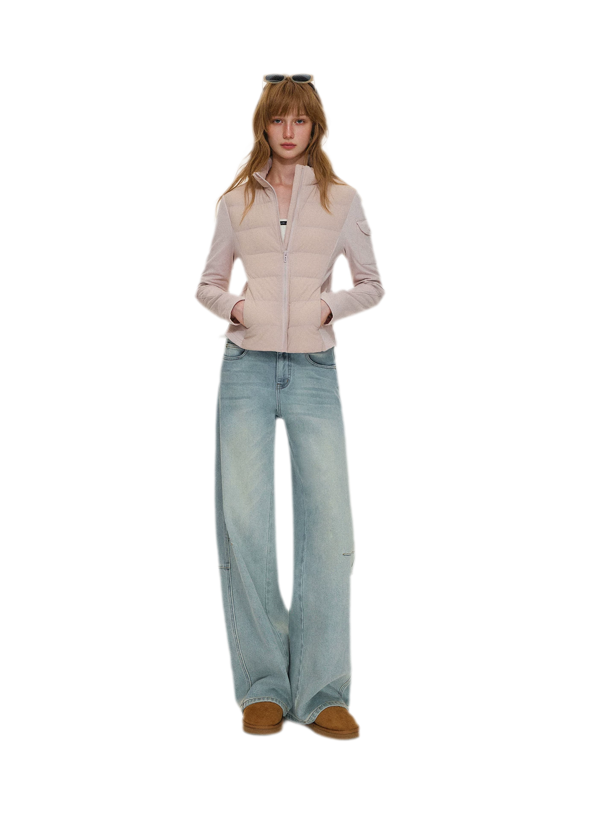 Washed Curved Wide-Leg Jeans