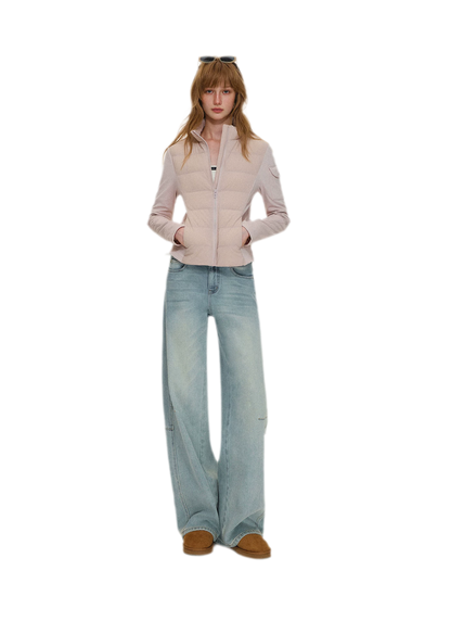 Washed Curved Wide-Leg Jeans