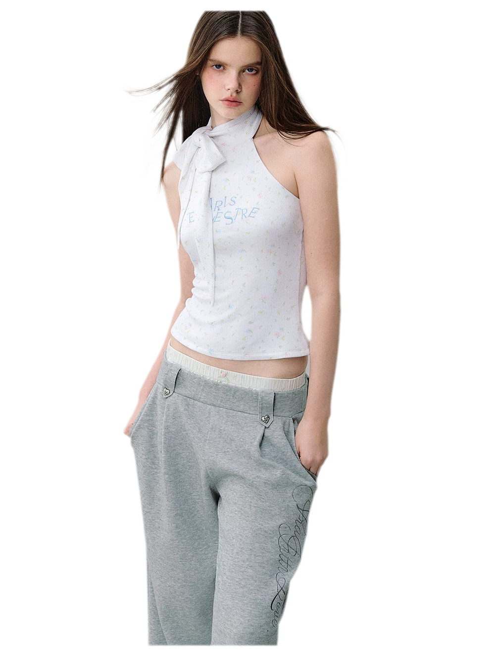 Printed Bow-Tie Halter Cropped Vest