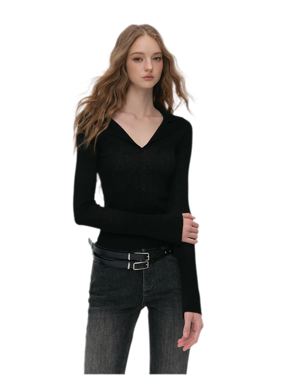 Wool Ribbed Polo Top