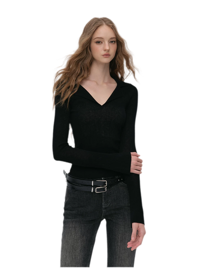 Wool Ribbed Polo Top