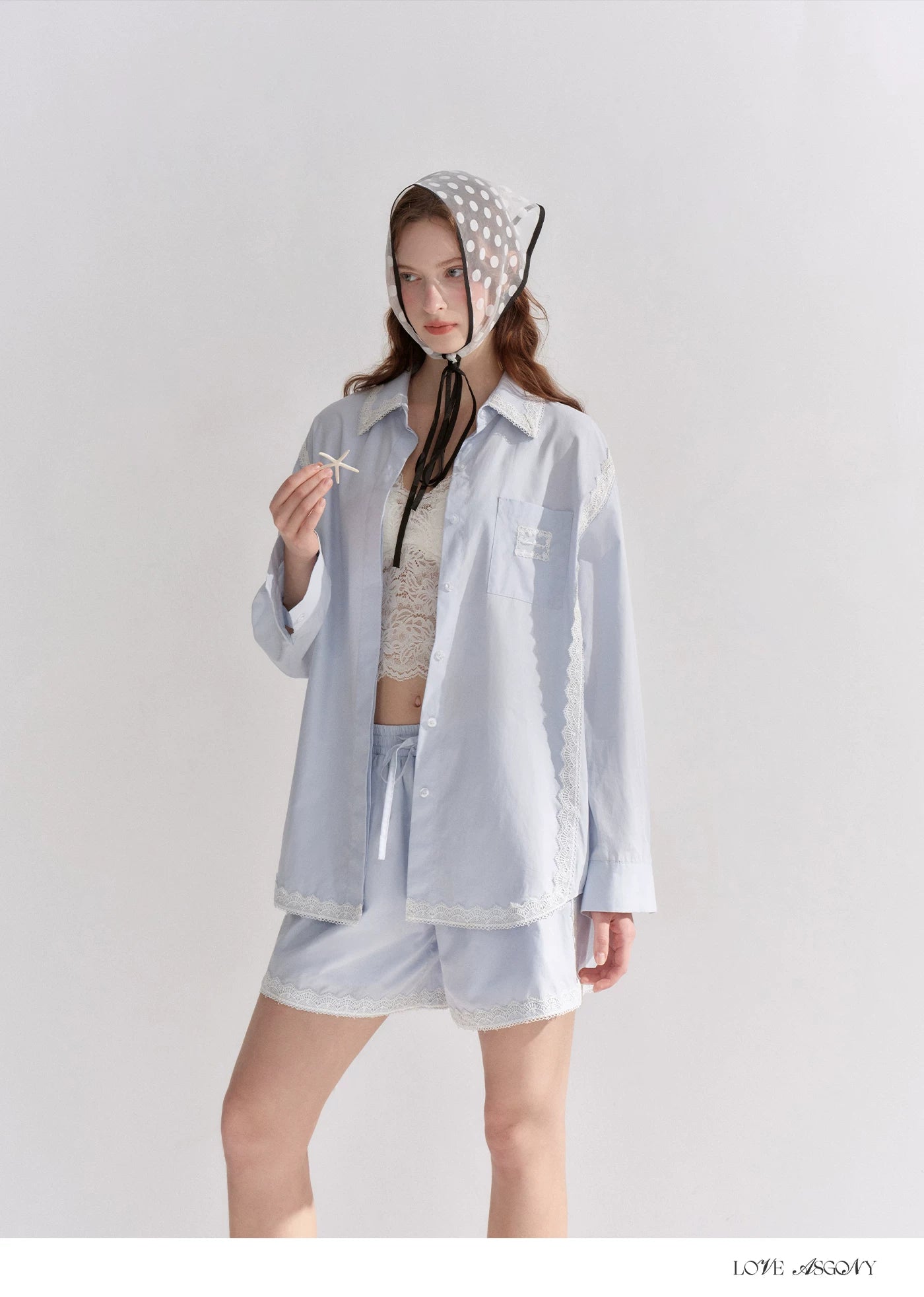 Lace Embroidered Loose Shirt &amp; Shorts Set