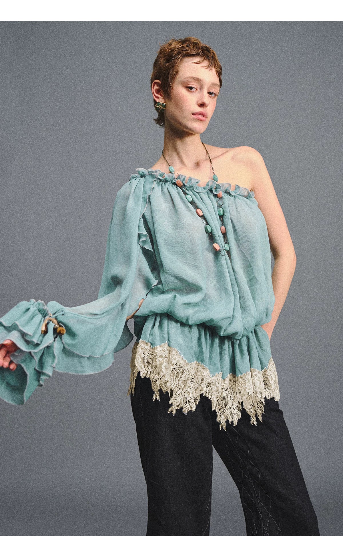 One-Shoulder Chiffon Blouse