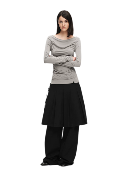 Pleated Layered Skirt Pants