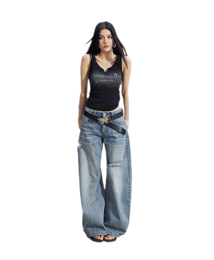 Rhinestone V-Neck Tank