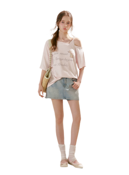 Shiny Denim A-line Skirt
