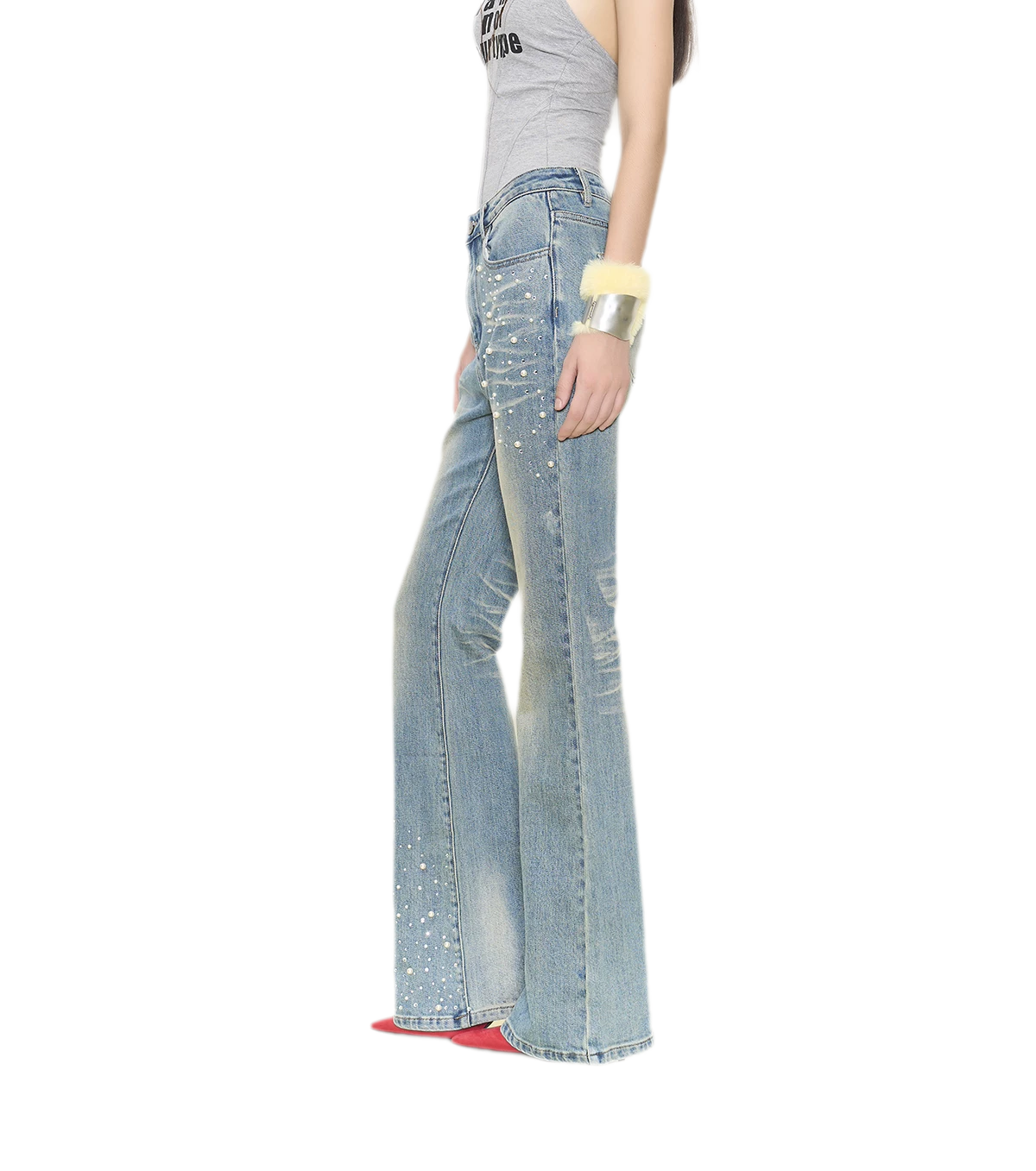 Pearl Embellished Straight Jeans