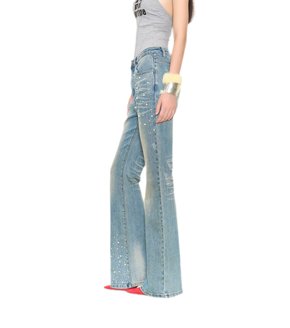 Pearl Embellished Straight Jeans