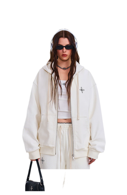 Cross Statue Oversized Zip-Up Hoodie