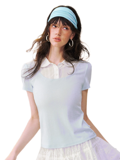 Faux Layered Collar T-Shirt