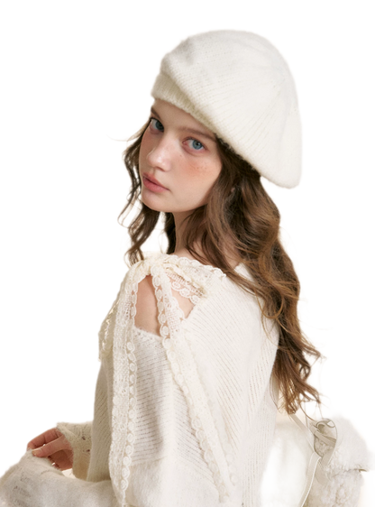 Lace Drawstring Off-Shoulder Sweater