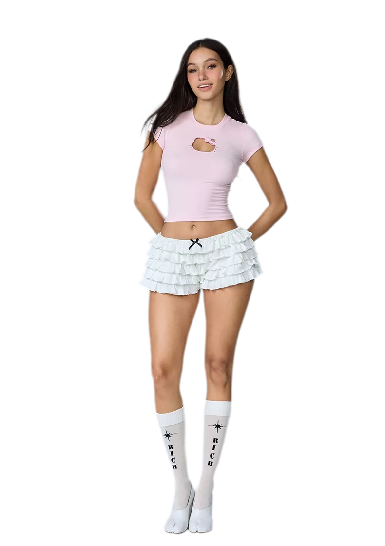 Kitty Keyhole Cropped Tee