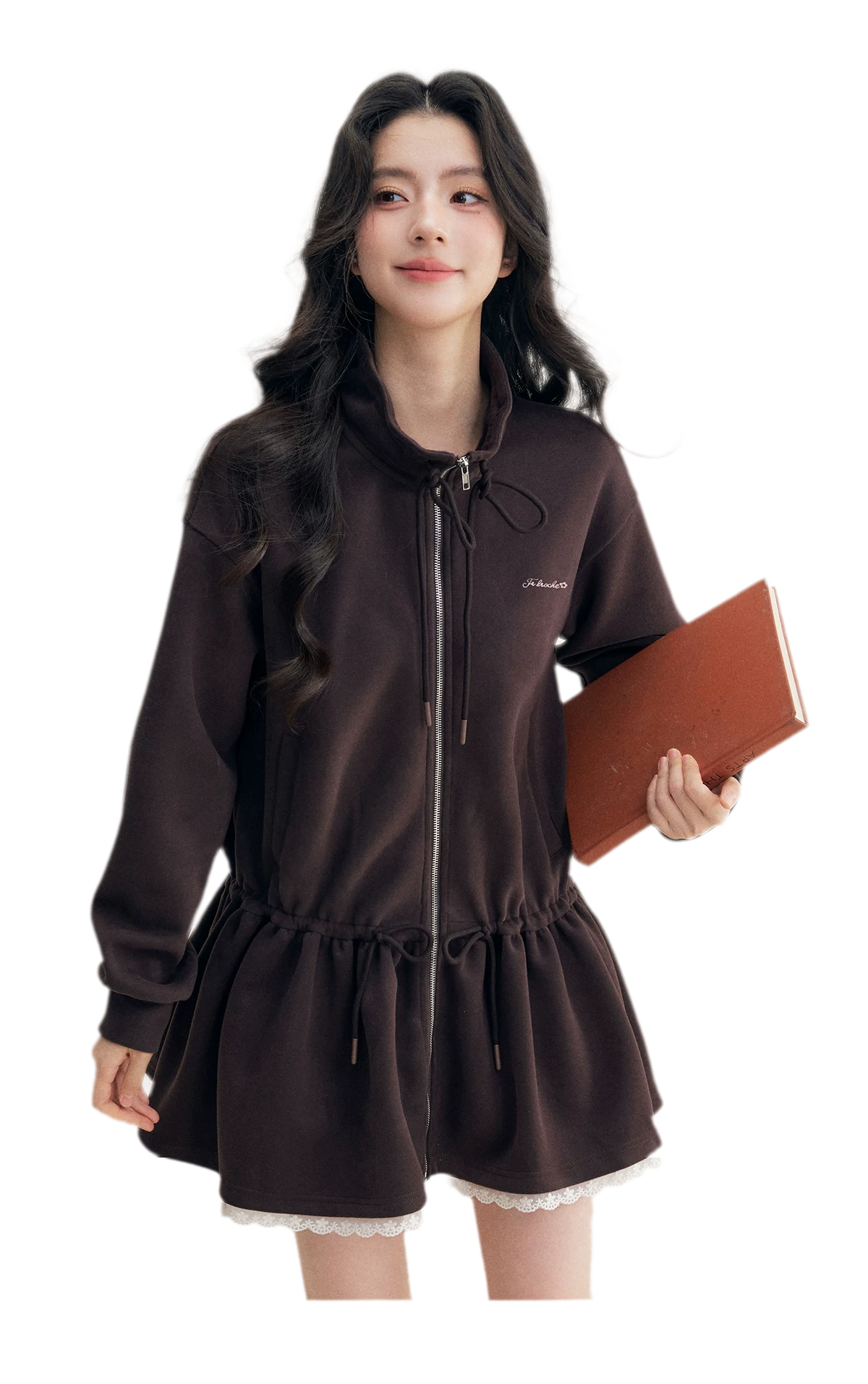 Contrast-Trim Drawstring Sweatshirt Dress