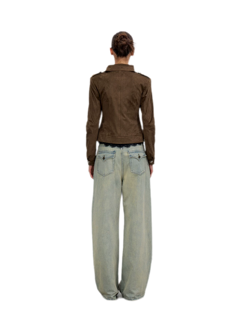 Suede-Effect Asymmetric Cropped Jacket