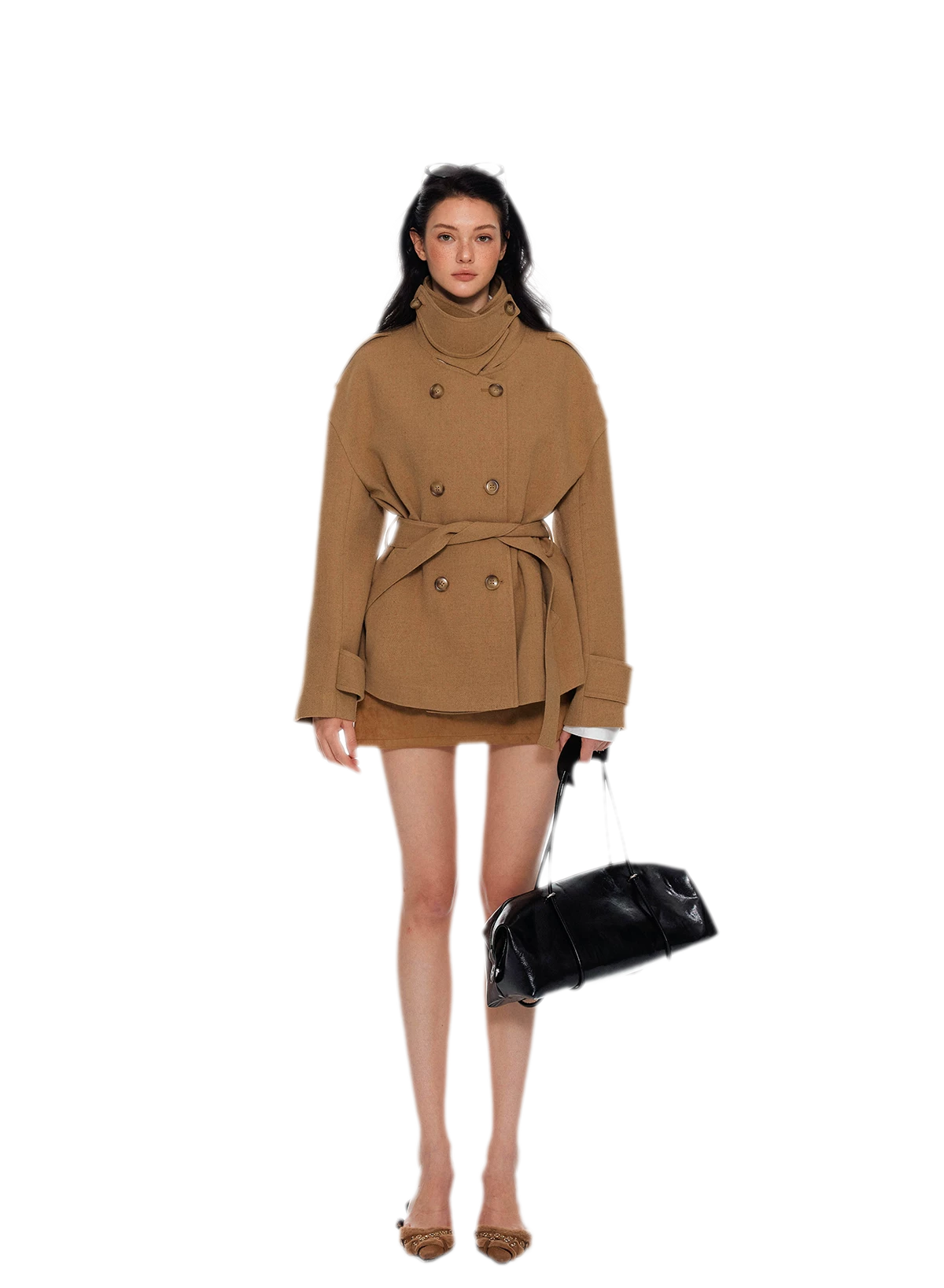 Wool Stand-Collar Belted Coat