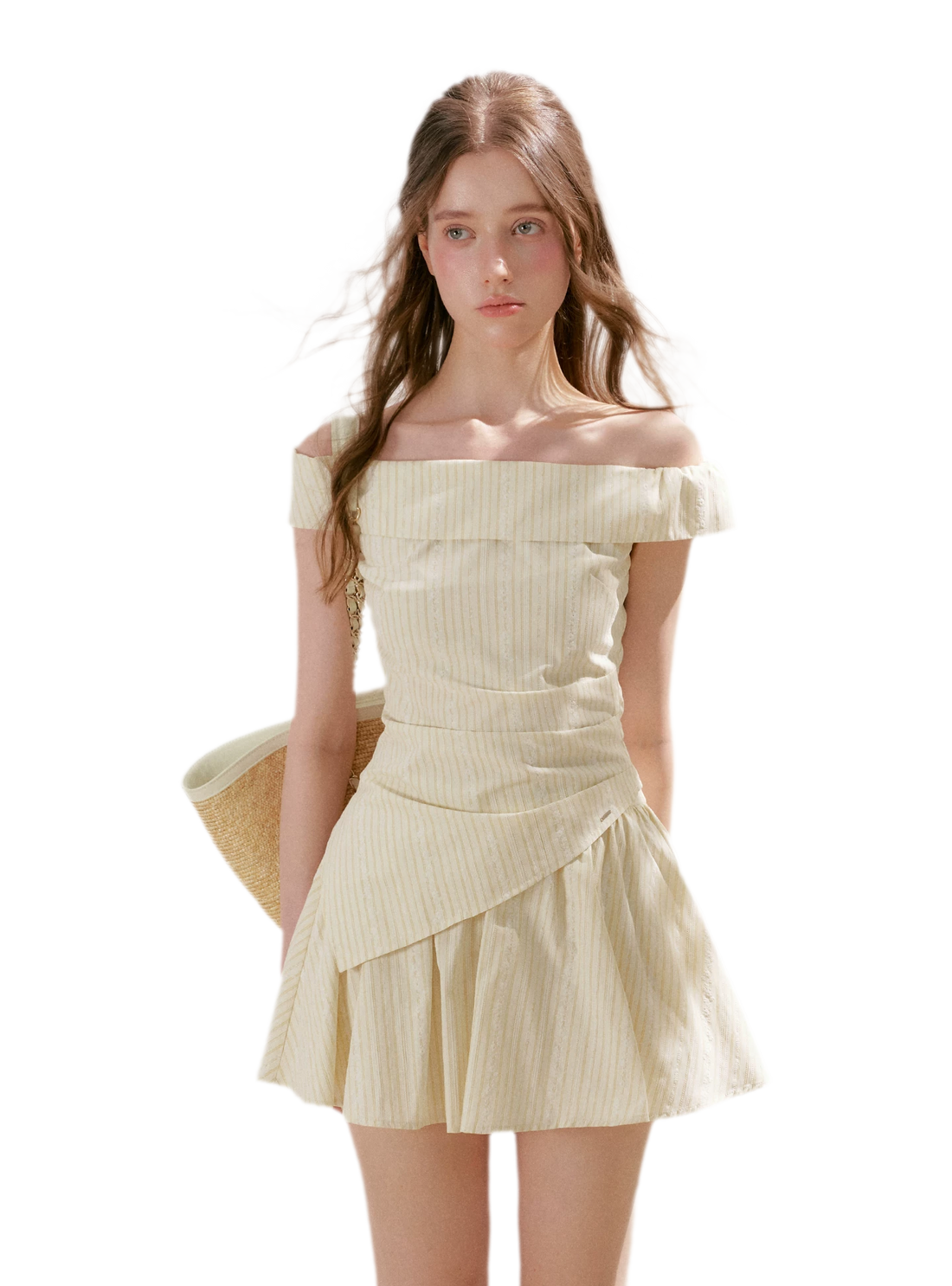 Striped Off-Shoulder Top and A-Line Skirt Set