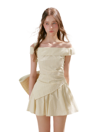 Striped Off-Shoulder Top and A-Line Skirt Set