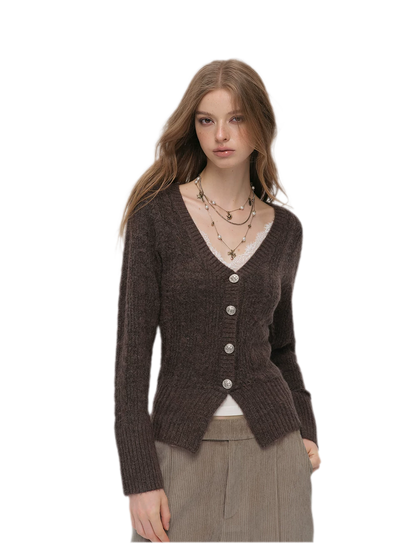 Brushed Cable-Knit Fitted Cardigan