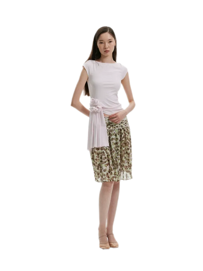 Asymmetric Flower Short Sleeve Top