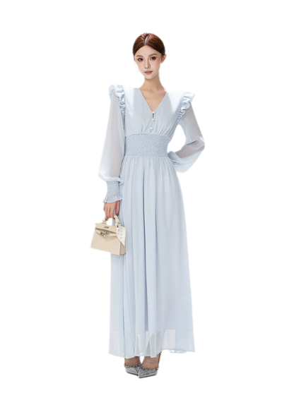 Textured Ruffle V-Neck Dress