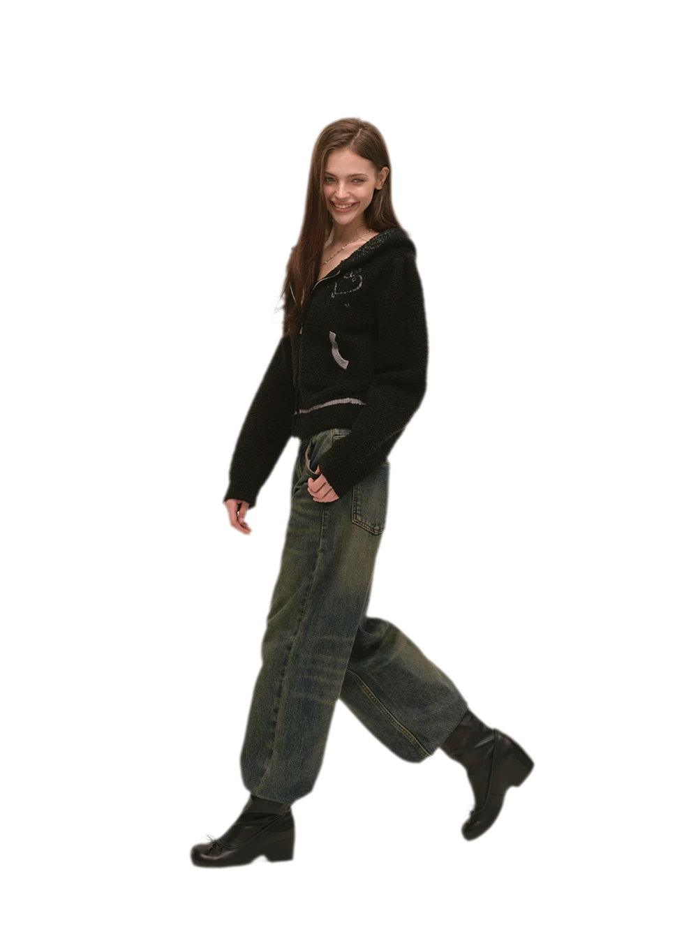 Veste en maille courte à cœur contrastant