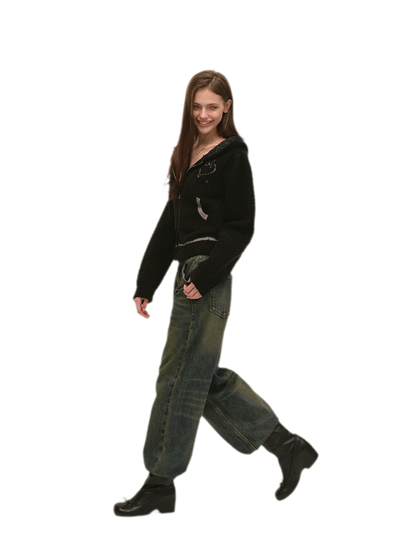Veste en maille courte à cœur contrastant