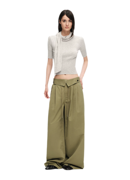Washed Cross-Waistband Wide-Leg Pants