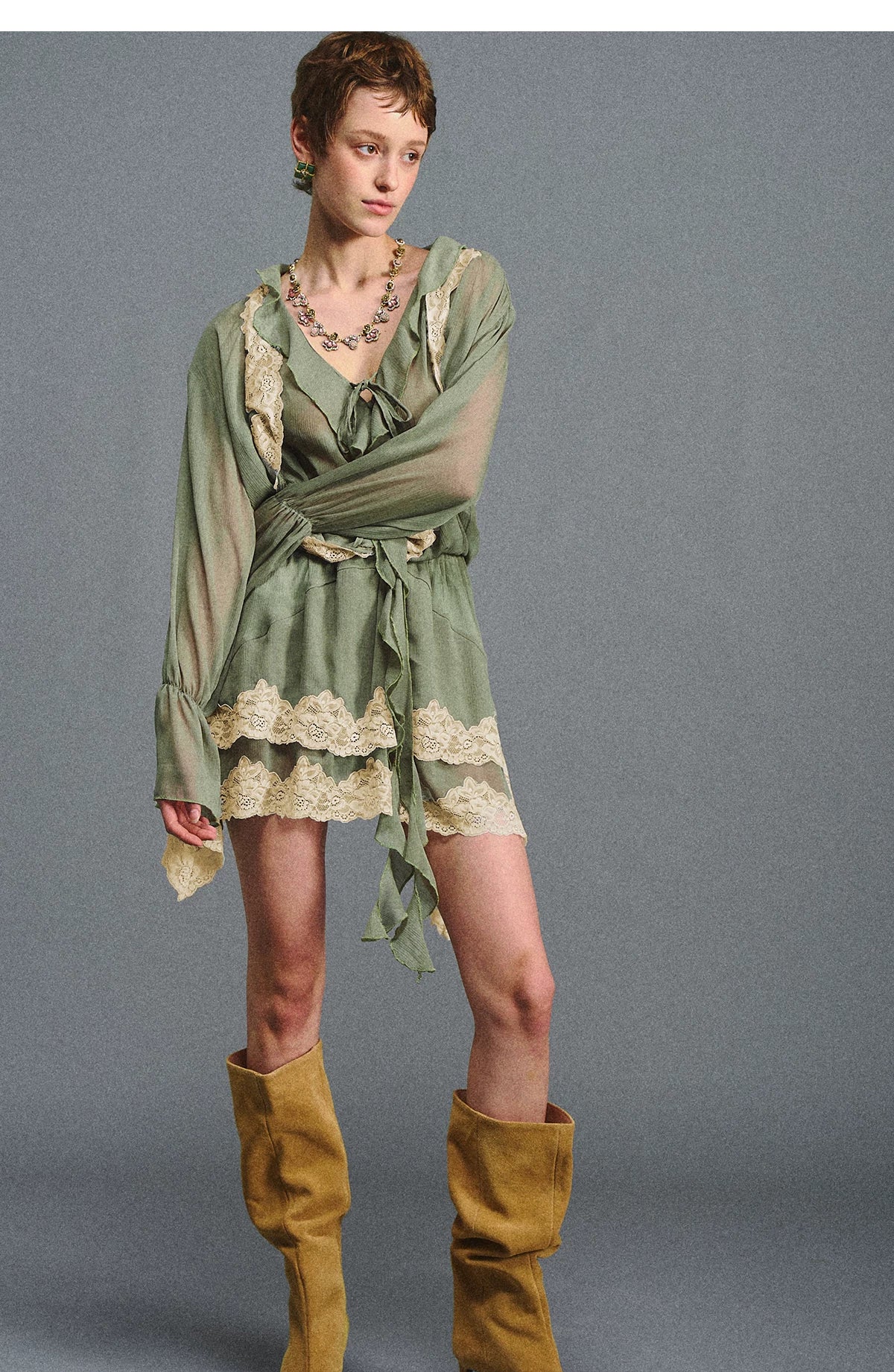 Vintage Moss Green Lace Dress