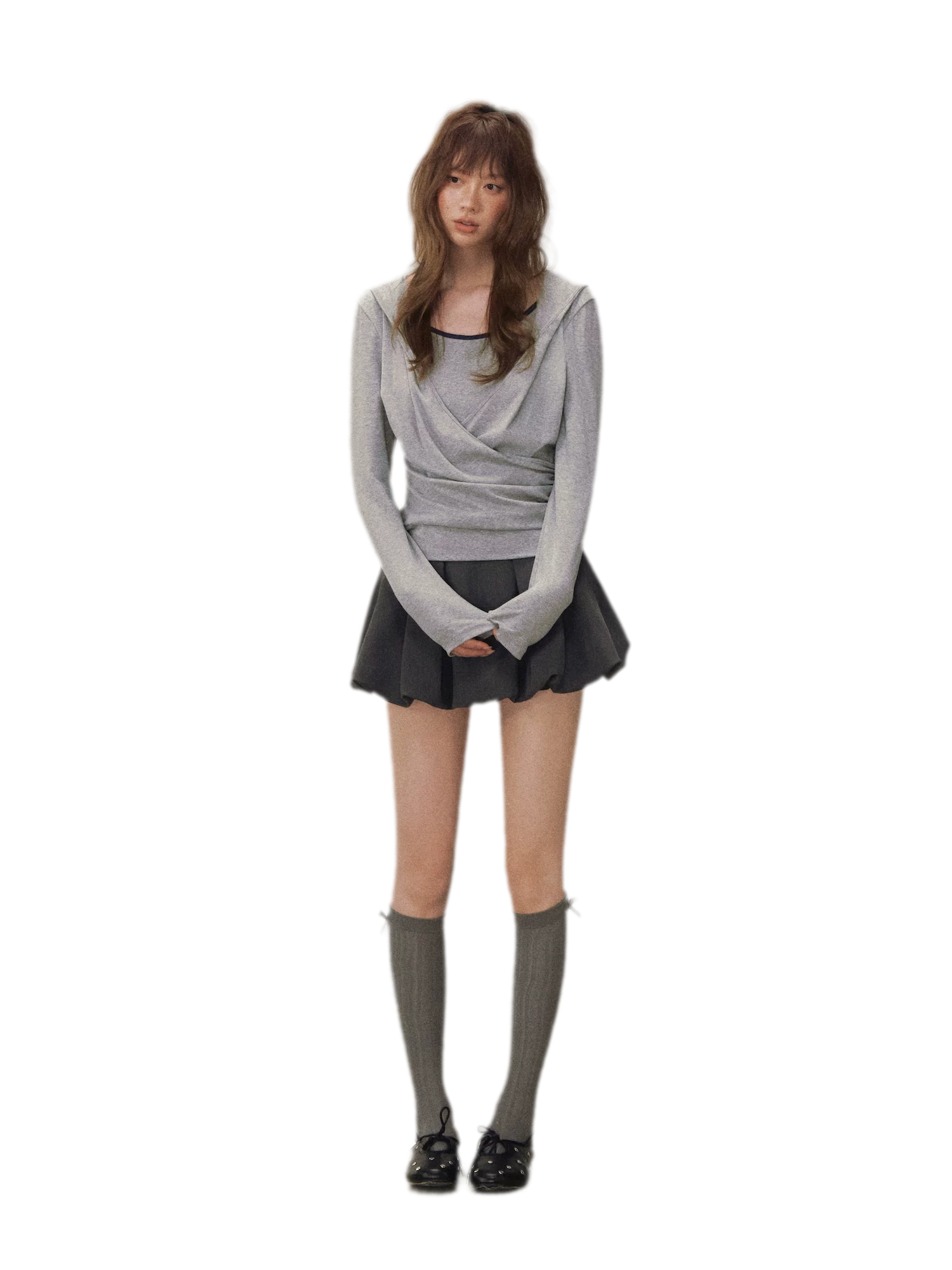 Cross Hooded Long Sleeve Top
