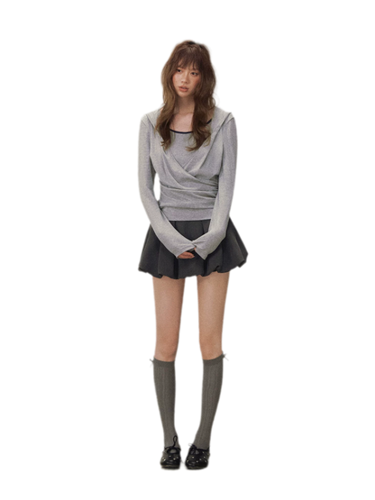 Cross Hooded Long Sleeve Top