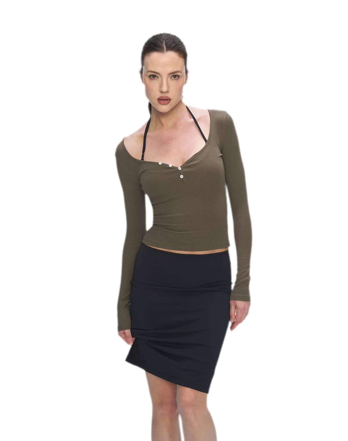 Ribbed V-Neck Button Top