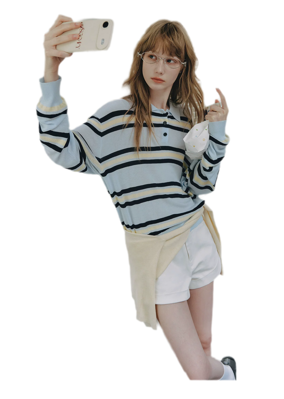 Washed Denim Striped Polo Set