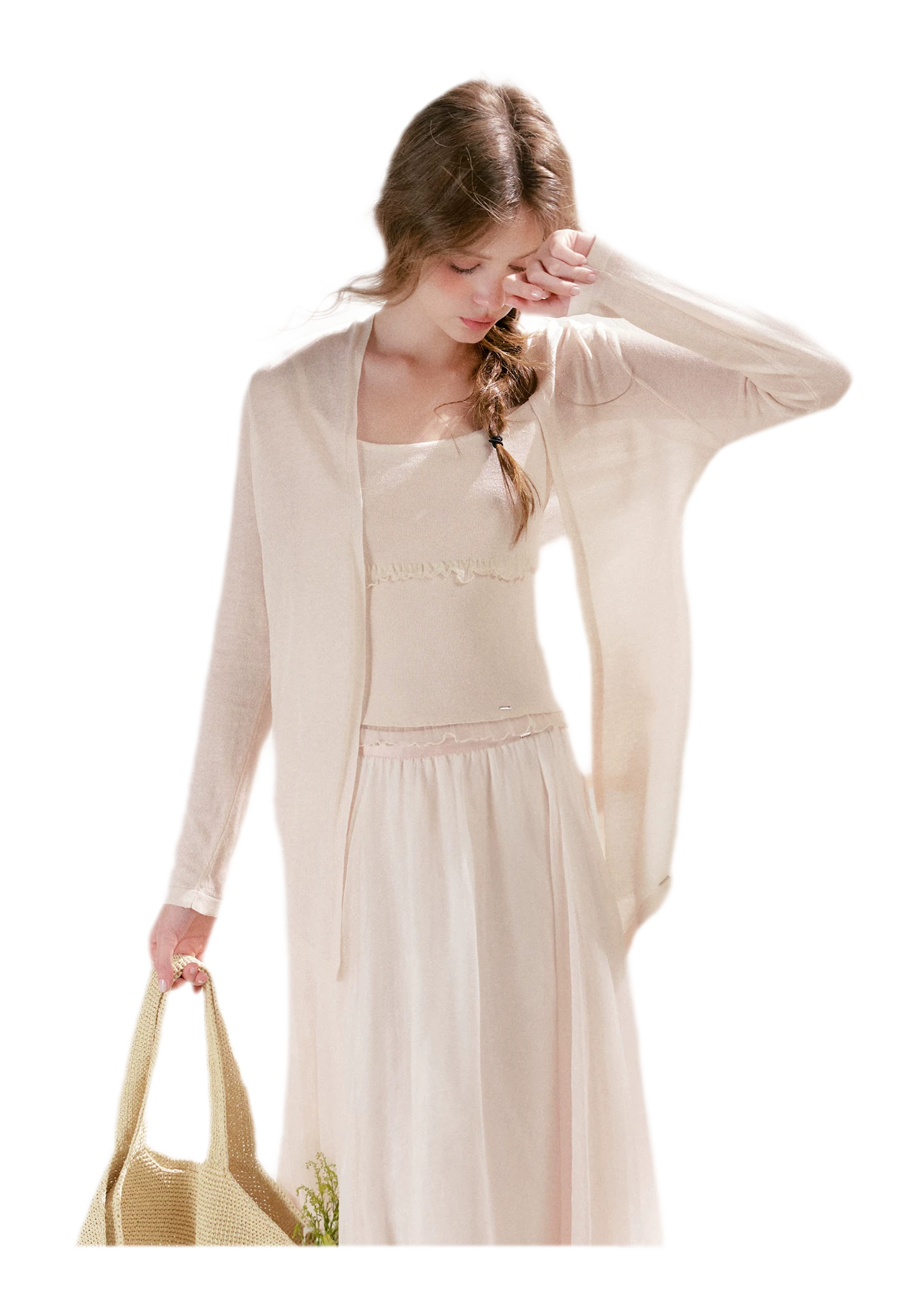 Sheer Lace Trim Knit Set