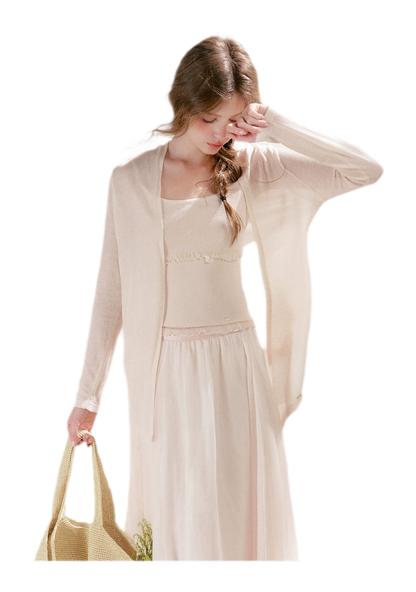 Sheer Lace Trim Knit Set