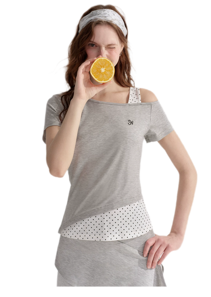 Lyocell Polka Faux Two-Piece Set