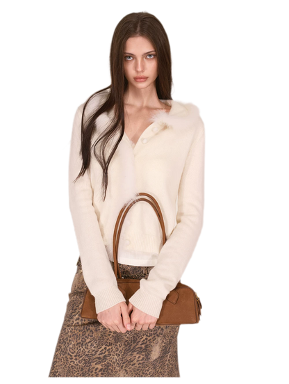 Gilet court en maille avec bordure en fourrure de renard