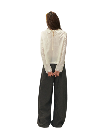 Pintuck Lace Cuff Blouse