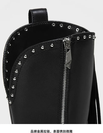 Studded Fringe Western Boots