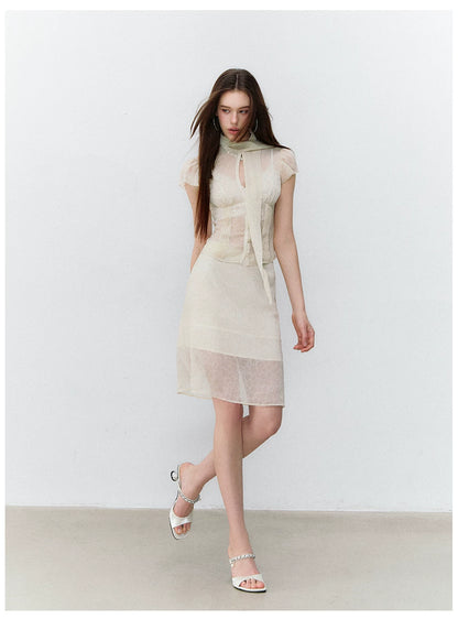 Romantic Tie-Dye Chiffon Short Sleeve Cardigan &amp; Skirt