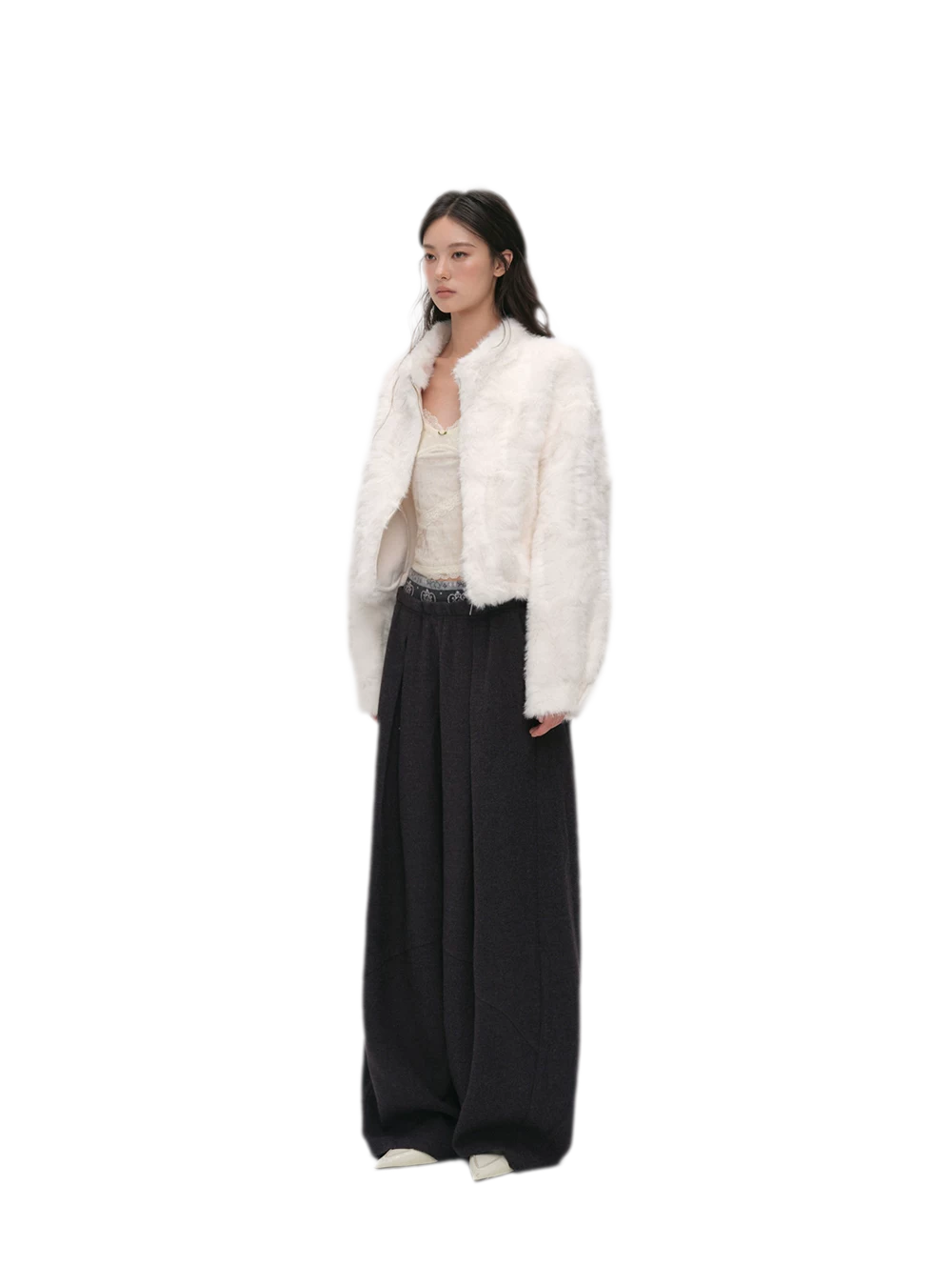 Pleated Contrast Wide-Leg Trousers