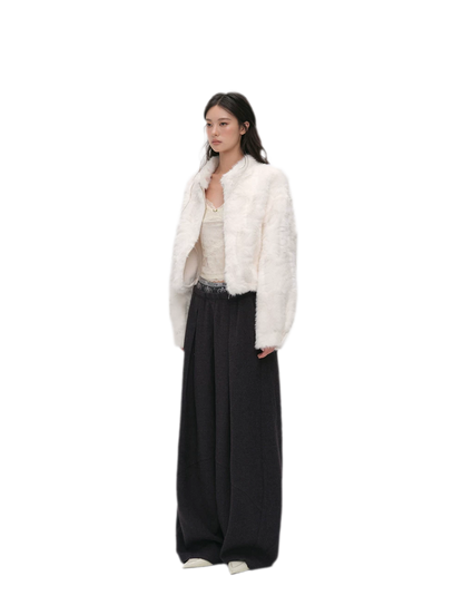 Pleated Contrast Wide-Leg Trousers