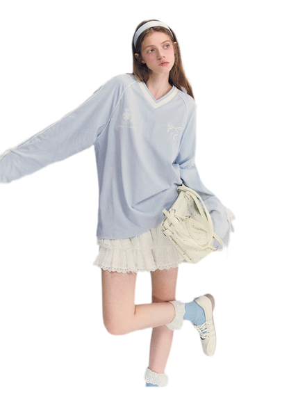 Colorblock Bow Embroidered Tee
