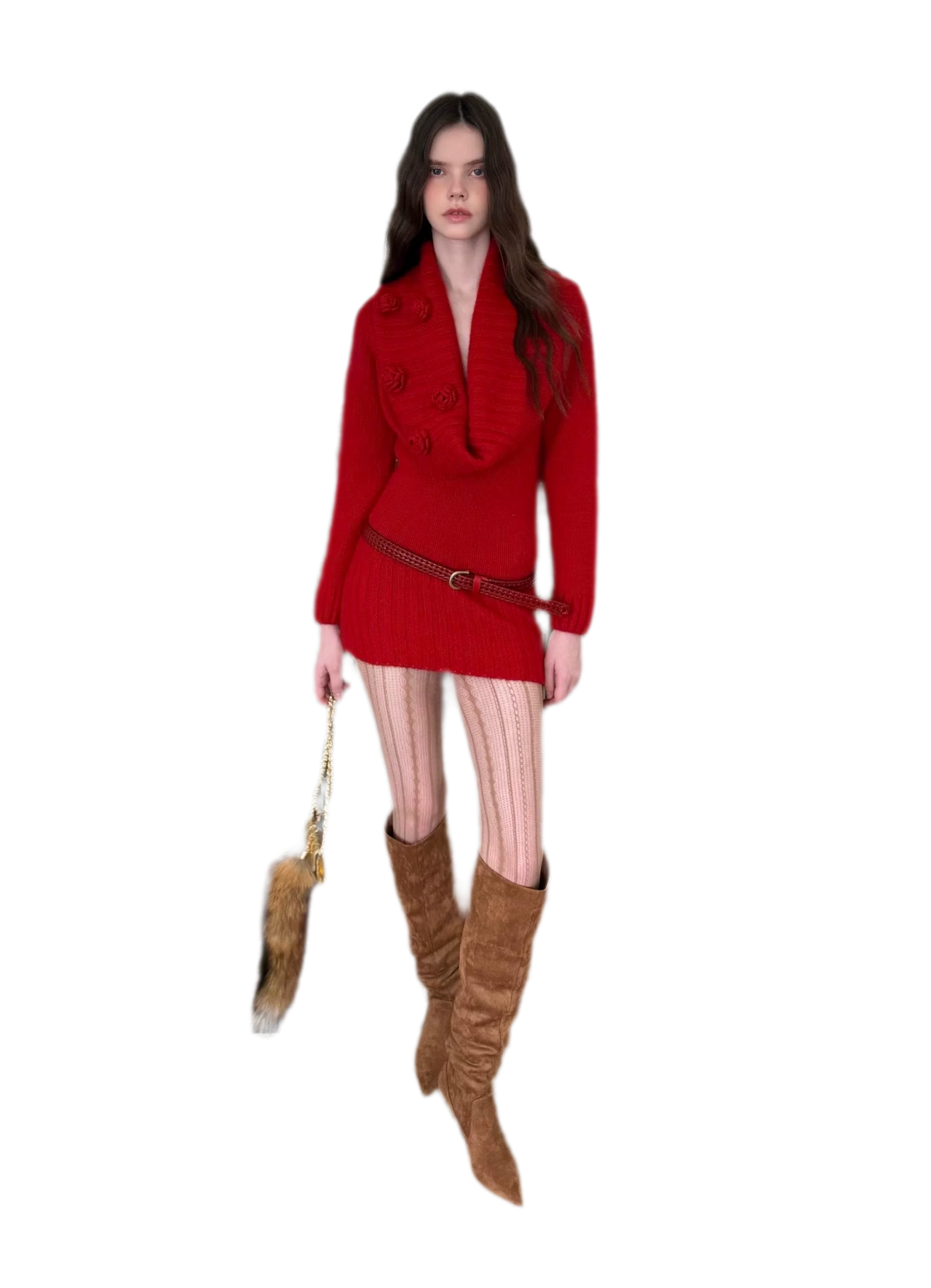 Chunky Knit Cowl Neck Dress
